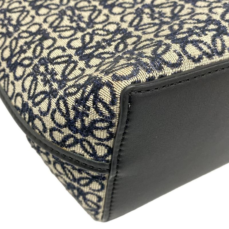 Loewe Tote Bag Anagram Pattern Navy And Ivory Leather