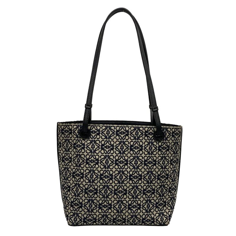 Loewe Tote Bag Anagram Pattern Navy And Ivory Leather
