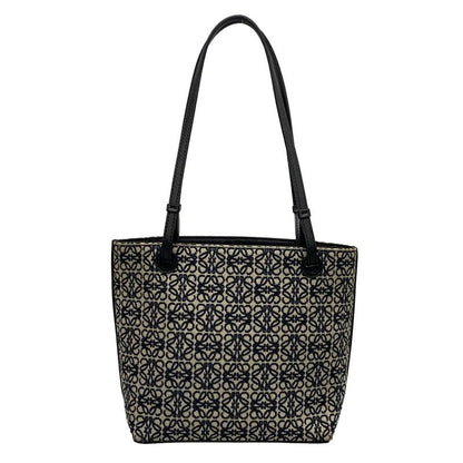 Loewe Tote Bag Anagram Pattern Navy And Ivory Leather