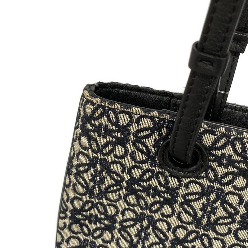 Loewe Tote Bag Anagram Pattern Navy And Ivory Leather
