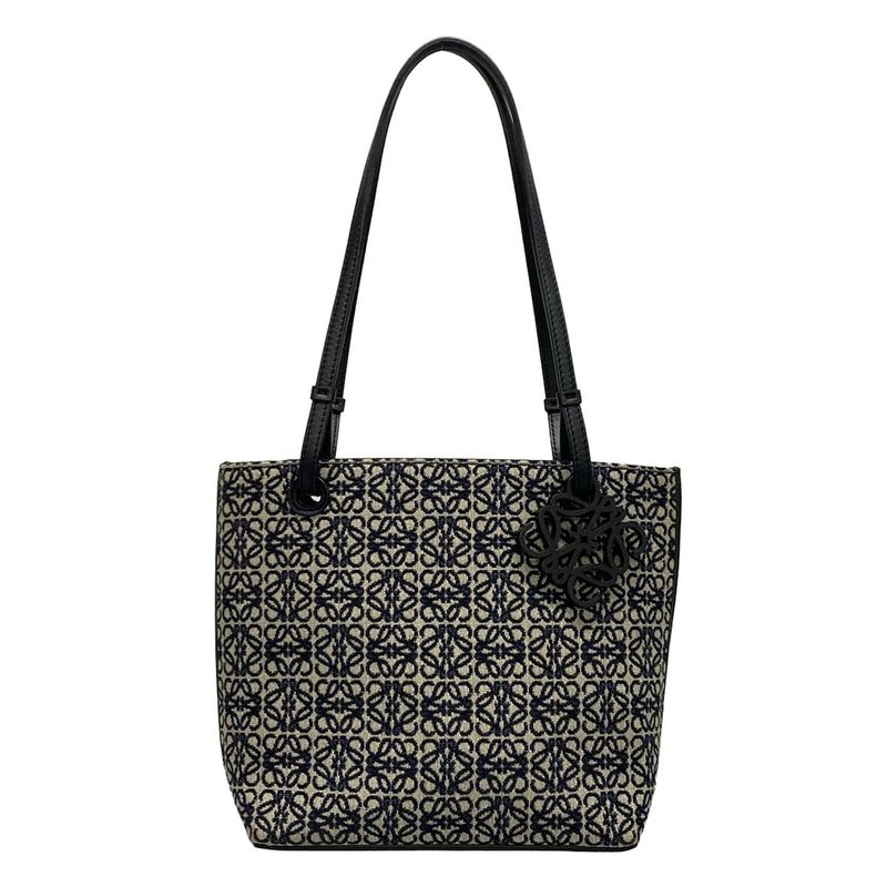 Loewe Tote Bag Anagram Pattern Navy And Ivory Leather