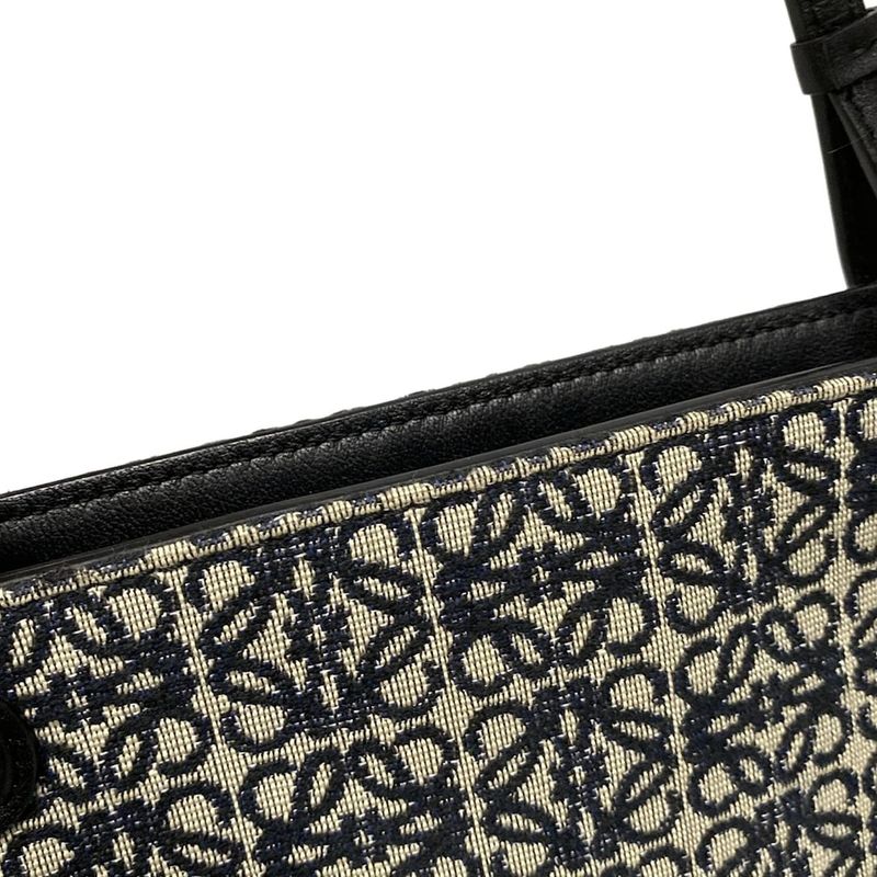 Loewe Tote Bag Anagram Pattern Navy And Ivory Leather
