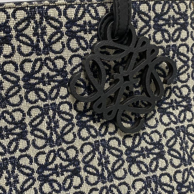 Loewe Tote Bag Anagram Pattern Navy And Ivory Leather