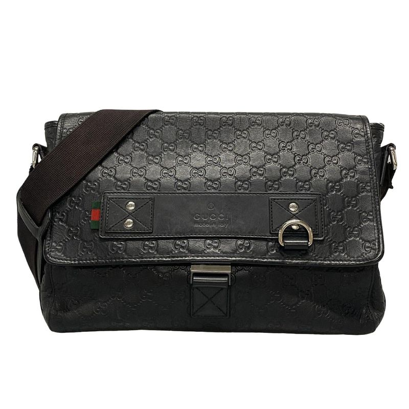Gucci Shoulder Bag Stripe Line 246067 Black Leather