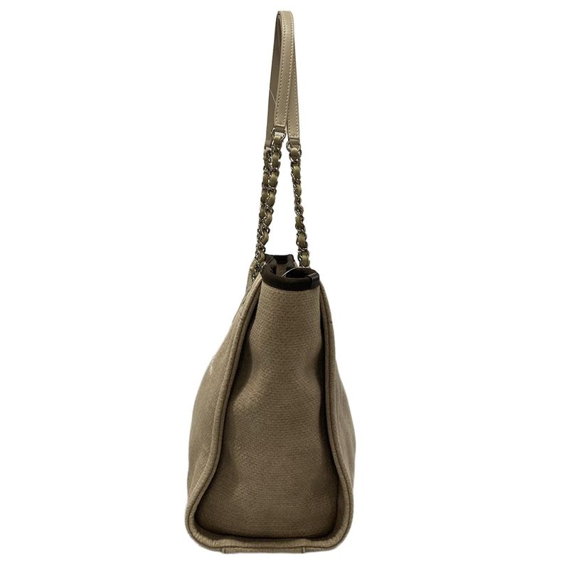 Chanel Tote Bag Deauville Line MM Beige X Dark Brown Chain Shoulder / Silver
