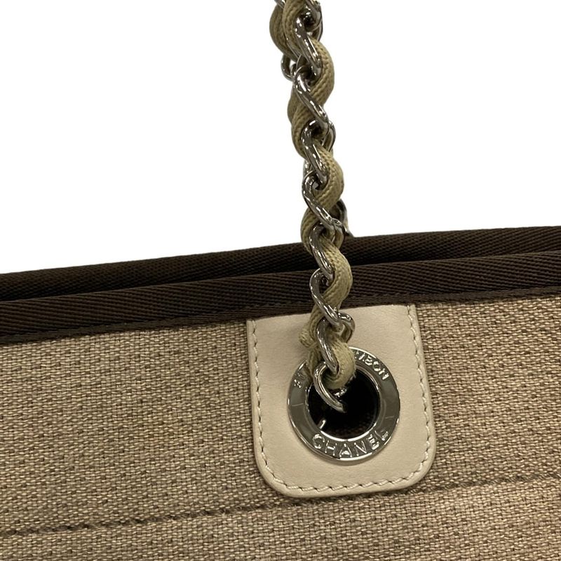 Chanel Tote Bag Deauville Line MM Beige X Dark Brown Chain Shoulder / Silver