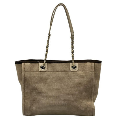 Chanel Tote Bag Deauville Line MM Beige X Dark Brown Chain Shoulder / Silver