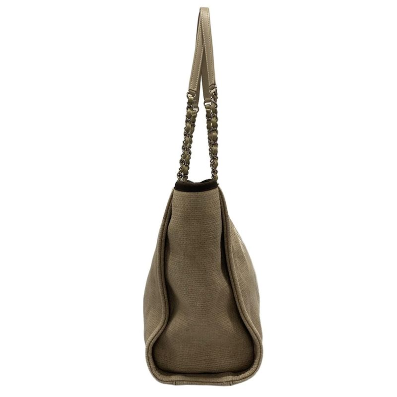 Chanel Tote Bag Deauville Line MM Beige X Dark Brown Chain Shoulder / Silver