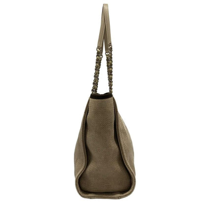Chanel Tote Bag Deauville Line MM Beige X Dark Brown Chain Shoulder / Silver