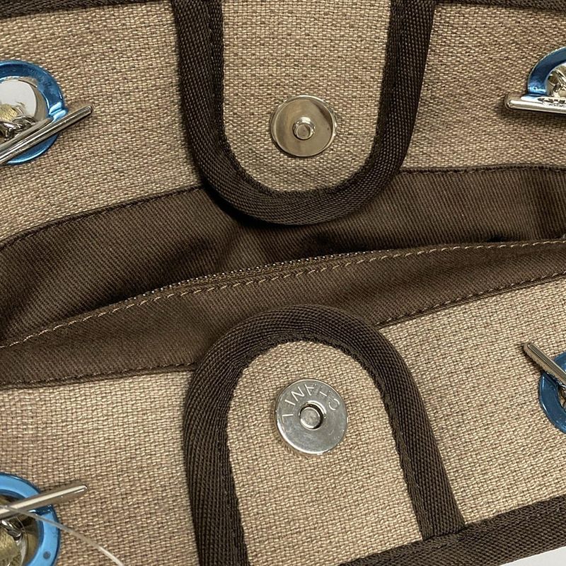 Chanel Tote Bag Deauville Line MM Beige X Dark Brown Chain Shoulder / Silver