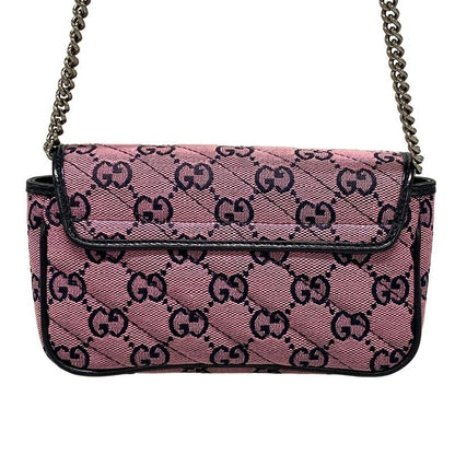 Gucci Shoulder Bag GG Marmont 476433 Pink And Dark Navy Chain Shoulder/mini Bag