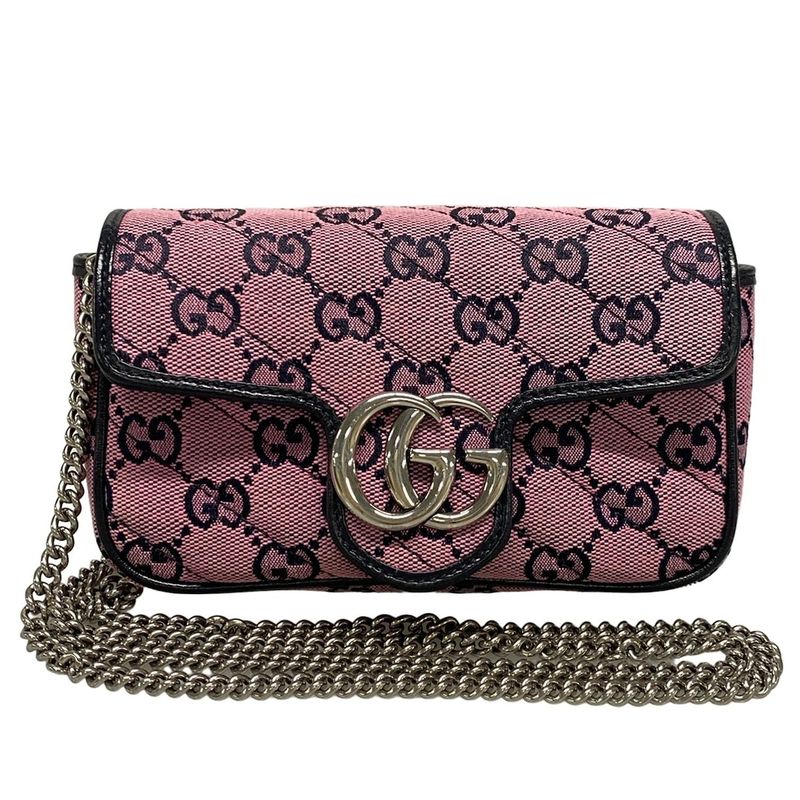Gucci Shoulder Bag GG Marmont 476433 Pink And Dark Navy Chain Shoulder/mini Bag