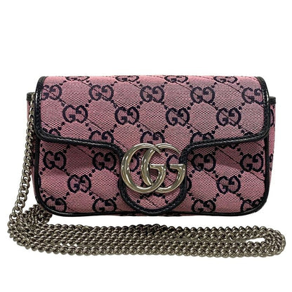Gucci Shoulder Bag GG Marmont 476433 Pink And Dark Navy Chain Shoulder/mini Bag
