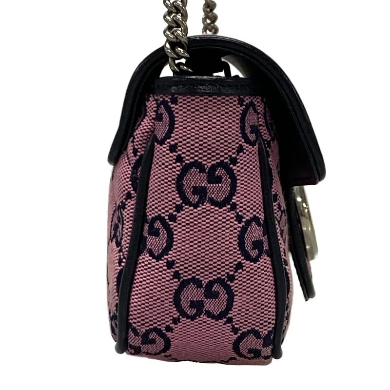 Gucci Shoulder Bag GG Marmont 476433 Pink And Dark Navy Chain Shoulder/mini Bag