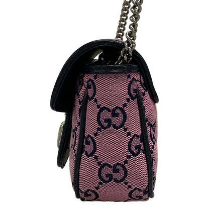 Gucci Shoulder Bag GG Marmont 476433 Pink And Dark Navy Chain Shoulder/mini Bag