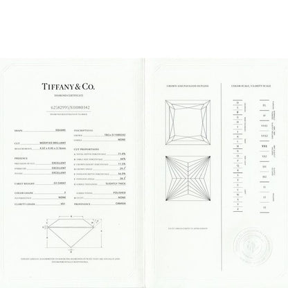 Tiffany & Co Square Princess 053ct F-vs1-3ex Diamond Ring Pt950