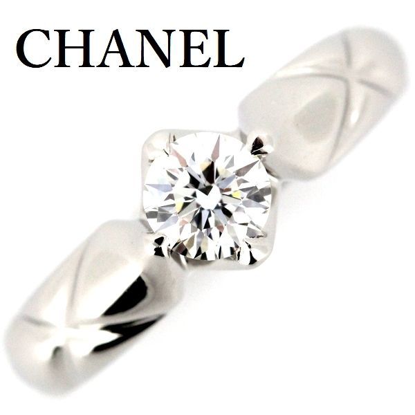 Chanel Matelasse Diamond 030ct F-vvs1 Ring Pt950 Size 4