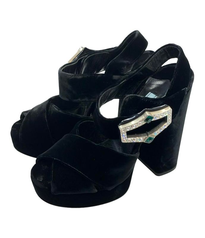 Prada Platform Sandals Velvet Women's SIZE 35 1/2 22.5cm (8.86in) Prada