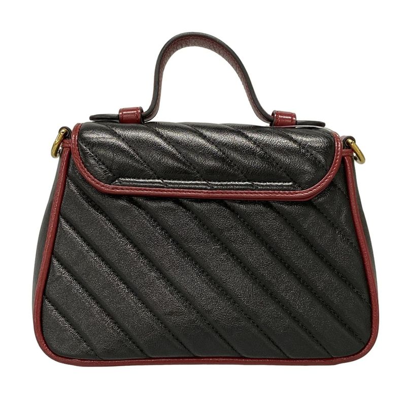 Gucci Handbag GG Marmont Mini Top Handle Bag 583571 Black And Red Leather