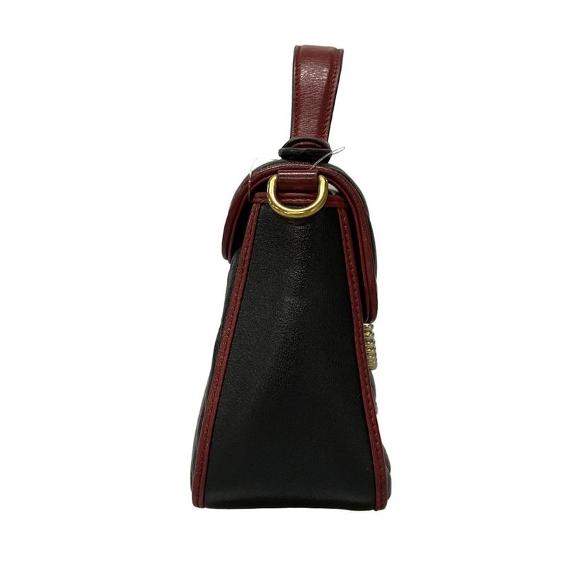 Gucci Handbag GG Marmont Mini Top Handle Bag 583571 Black And Red Leather