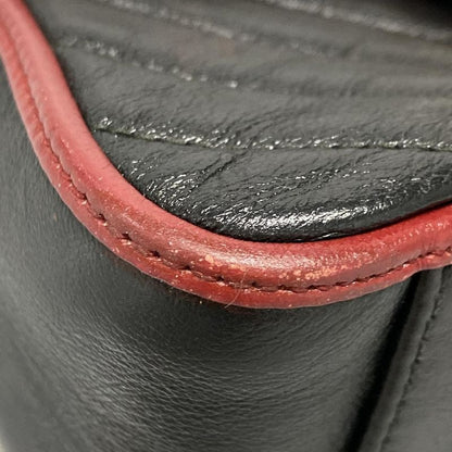 Gucci Handbag GG Marmont Mini Top Handle Bag 583571 Black And Red Leather