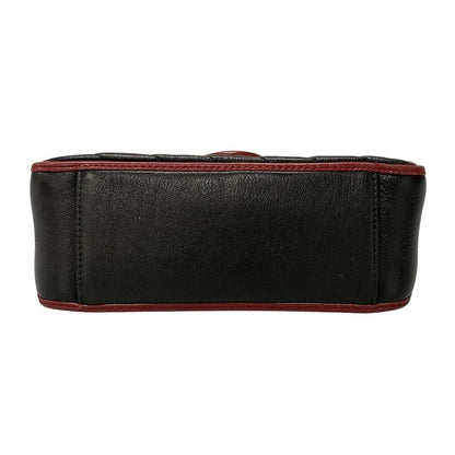 Gucci Handbag GG Marmont Mini Top Handle Bag 583571 Black And Red Leather