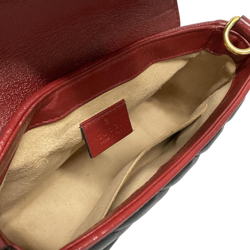 Gucci Handbag GG Marmont Mini Top Handle Bag 583571 Black And Red Leather