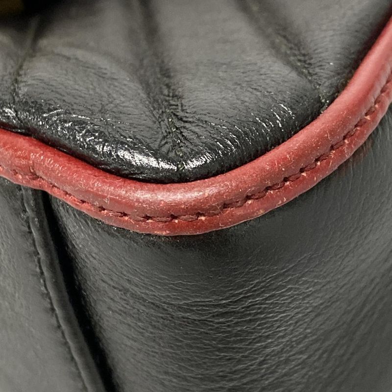 Gucci Handbag GG Marmont Mini Top Handle Bag 583571 Black And Red Leather