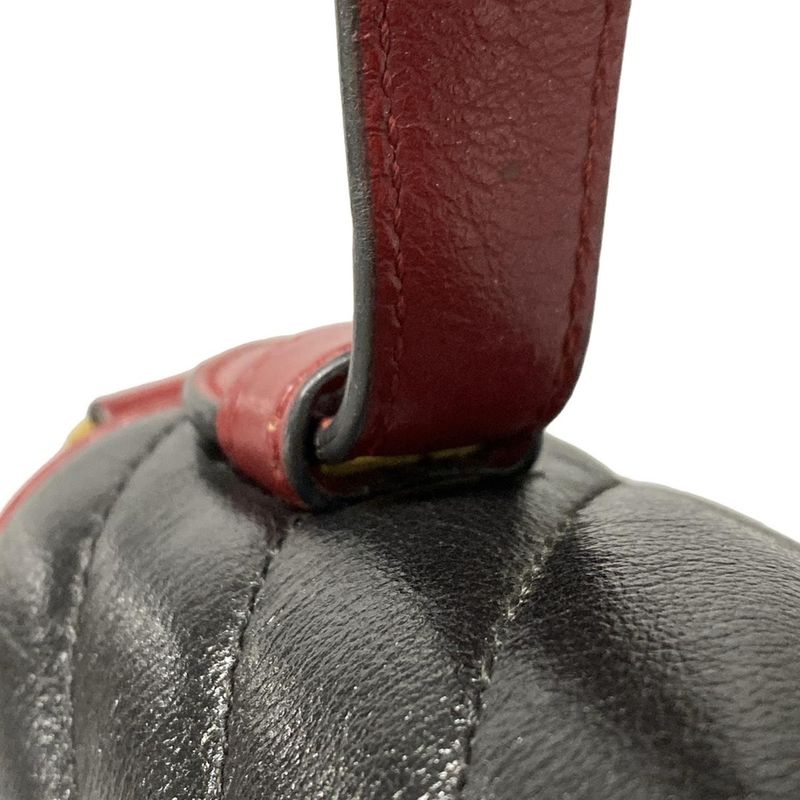 Gucci Handbag GG Marmont Mini Top Handle Bag 583571 Black And Red Leather