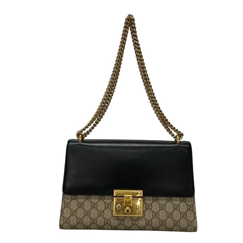 Gucci Shoulder Bag Padlock GG Supreme 409486 Beige Ebony And Black Chain