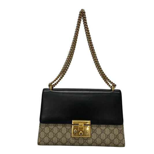 Gucci Shoulder Bag Padlock GG Supreme 409486 Beige Ebony And Black Chain