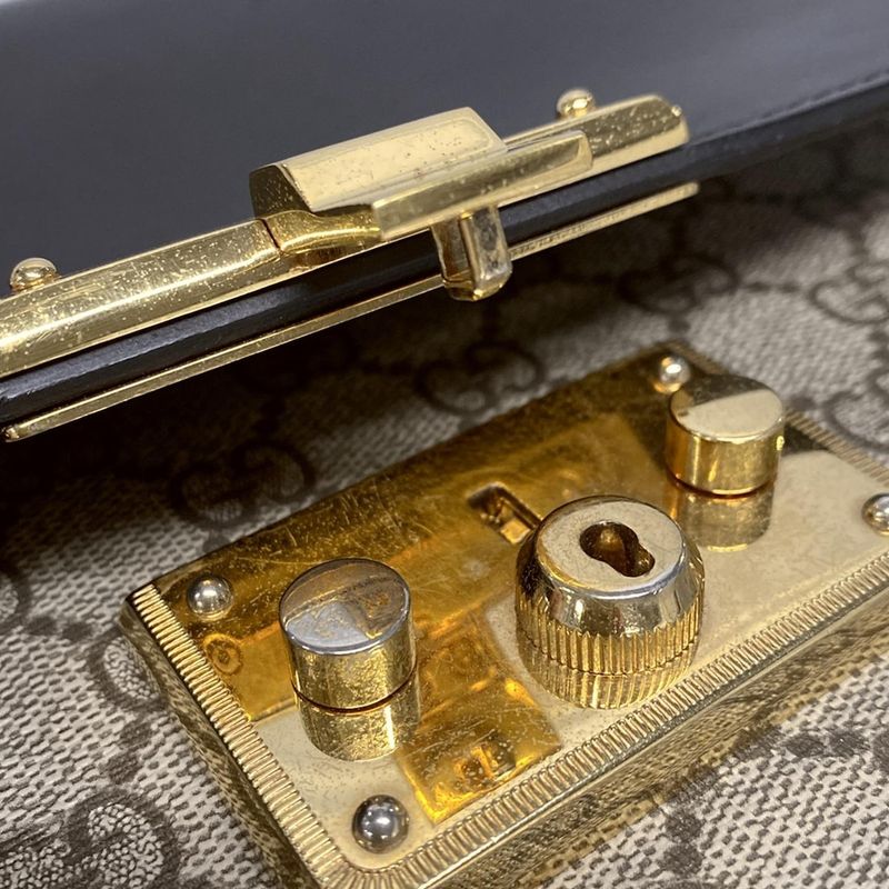 Gucci Shoulder Bag Padlock GG Supreme 409486 Beige Ebony And Black Chain