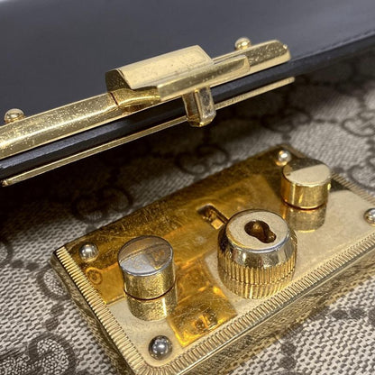 Gucci Shoulder Bag Padlock GG Supreme 409486 Beige Ebony And Black Chain