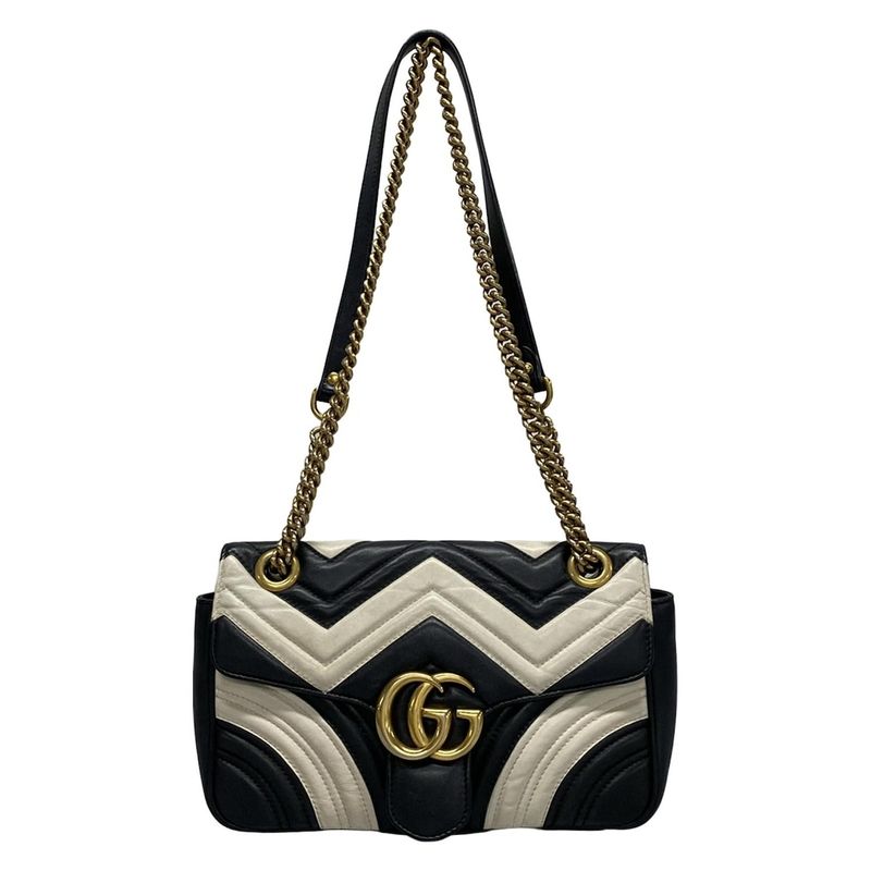 Gucci Shoulder Bag GG Marmont Quilted Small Shoulder Bag 443497 Black And White