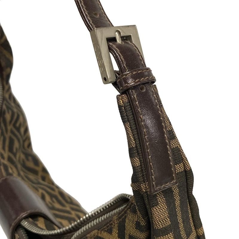 Fendi Shoulder Bag Zucca Pattern 16321 Brown X Black X Dark Brown Leather