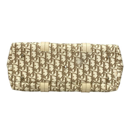 Dior/christian Dior Tote Bag Flower/trotter Ivory And Brown Cotton Leather