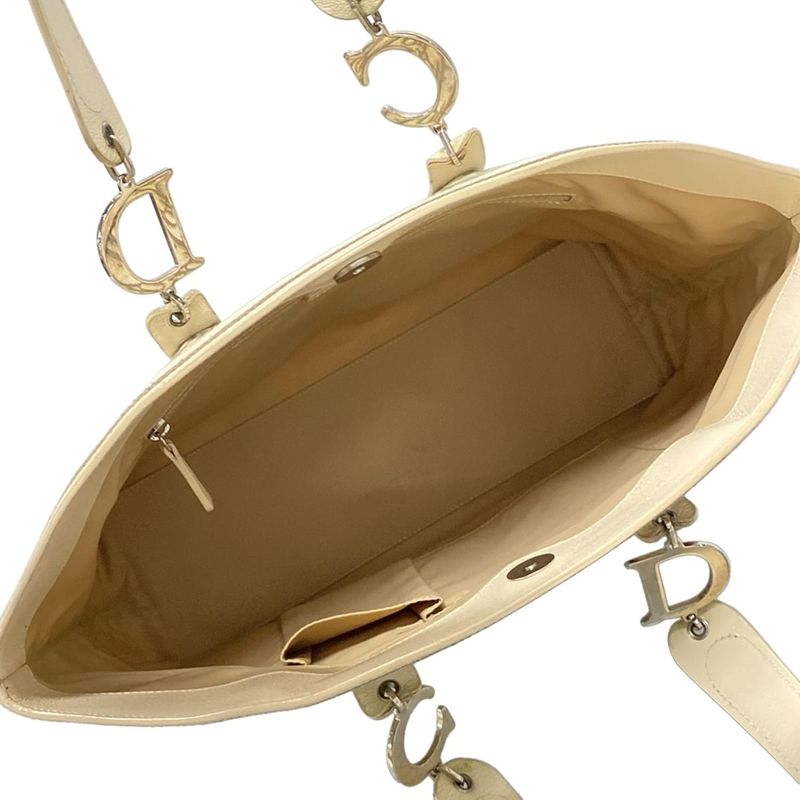 Dior/christian Dior Tote Bag Flower/trotter Ivory And Brown Cotton Leather