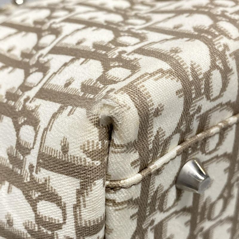 Dior/christian Dior Tote Bag Flower/trotter Ivory And Brown Cotton Leather