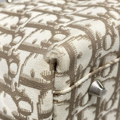 Dior/christian Dior Tote Bag Flower/trotter Ivory And Brown Cotton Leather