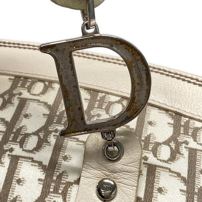 Dior/christian Dior Tote Bag Flower/trotter Ivory And Brown Cotton Leather