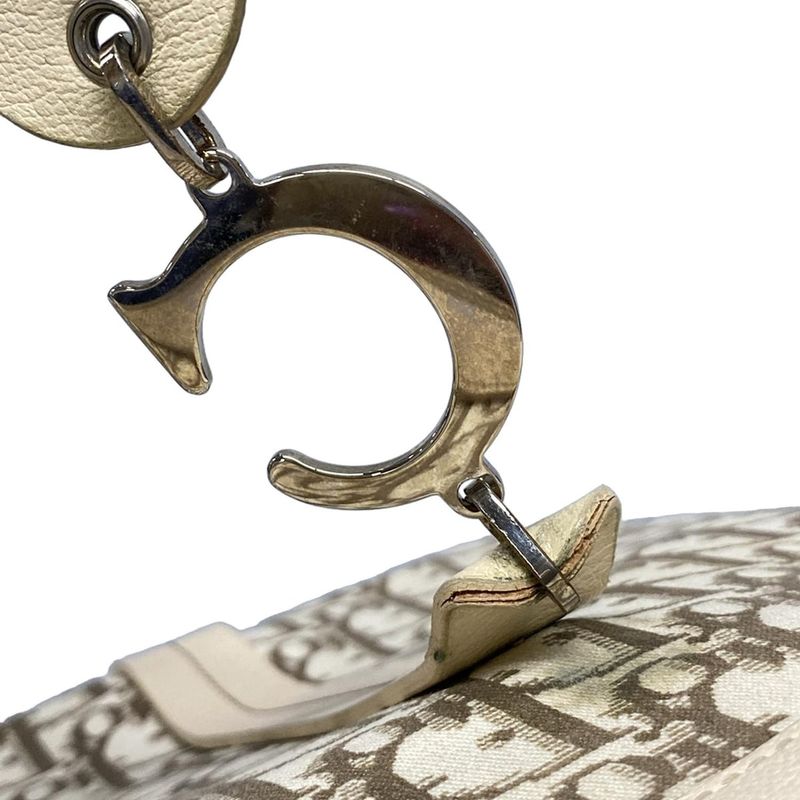 Dior/christian Dior Tote Bag Flower/trotter Ivory And Brown Cotton Leather