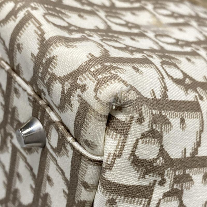 Dior/christian Dior Tote Bag Flower/trotter Ivory And Brown Cotton Leather