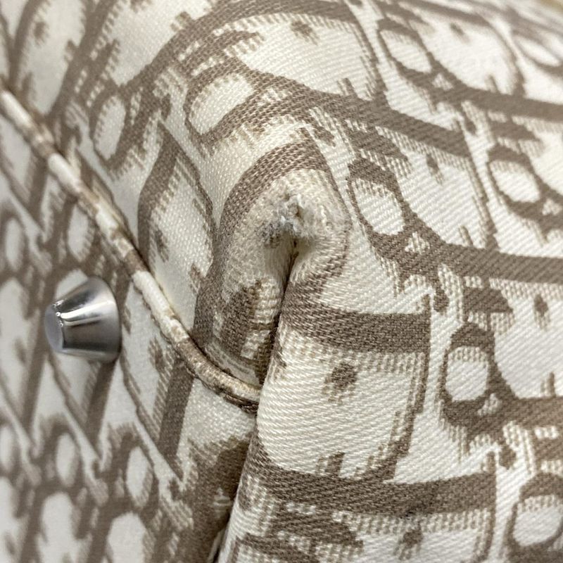 Dior/christian Dior Tote Bag Flower/trotter Ivory And Brown Cotton Leather