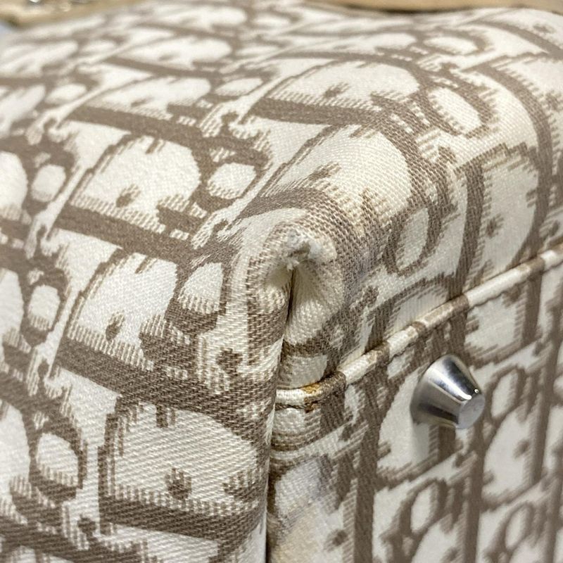Dior/christian Dior Tote Bag Flower/trotter Ivory And Brown Cotton Leather