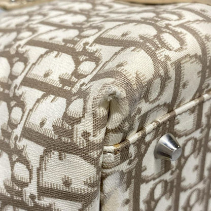 Dior/christian Dior Tote Bag Flower/trotter Ivory And Brown Cotton Leather