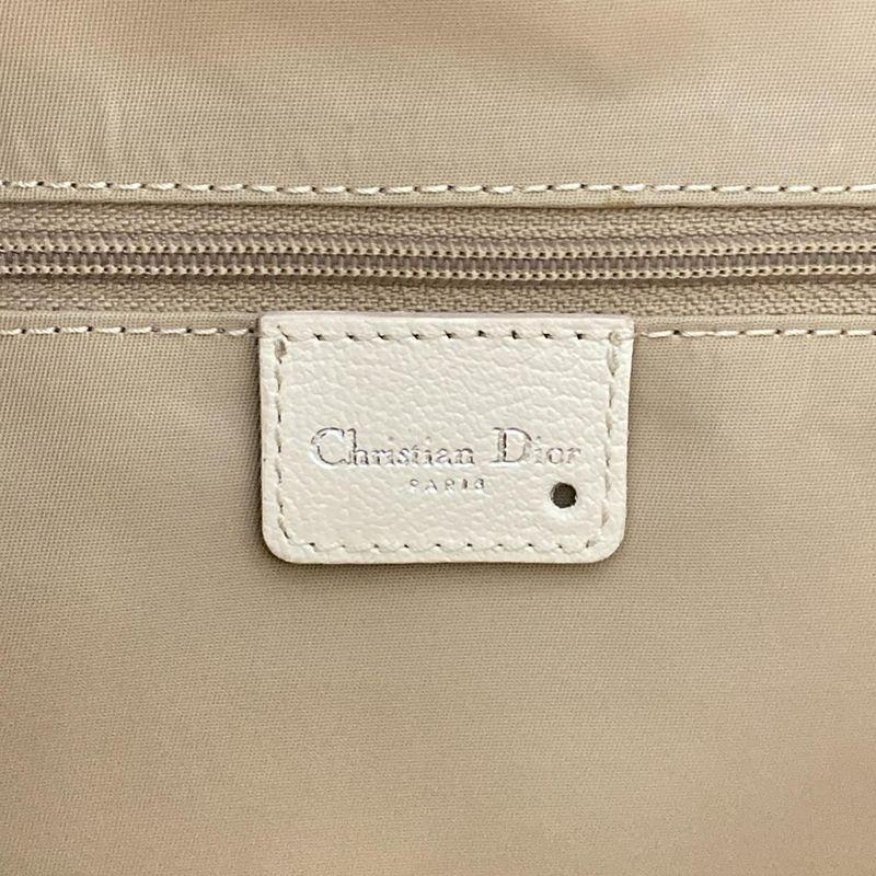 Dior/christian Dior Tote Bag Flower/trotter Ivory And Brown Cotton Leather
