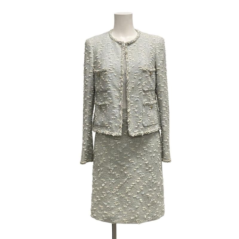 Chanel Skirt Suit Size 38 M Ladies P29904/p30118 Light Blue/ivory/multi