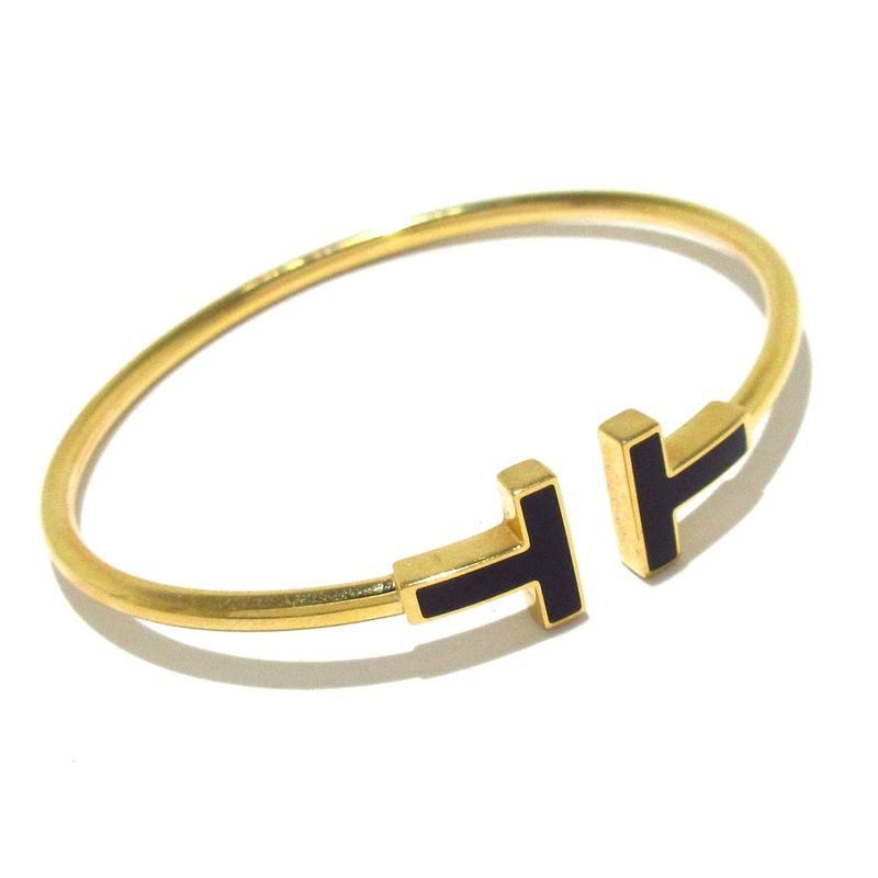 Tiffany & Co Bangle T-wire Bracelet 18K Yellow Gold X Black