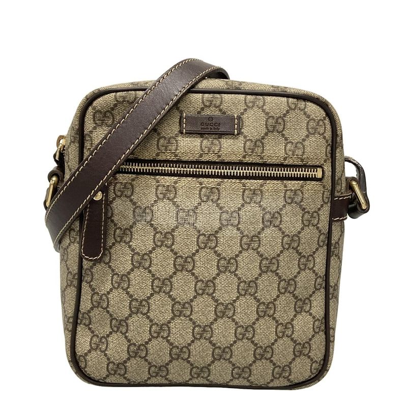 Gucci Shoulder Bag GG Plus GG Supreme 233268 Beige X Ebony X Dark Brown Leather