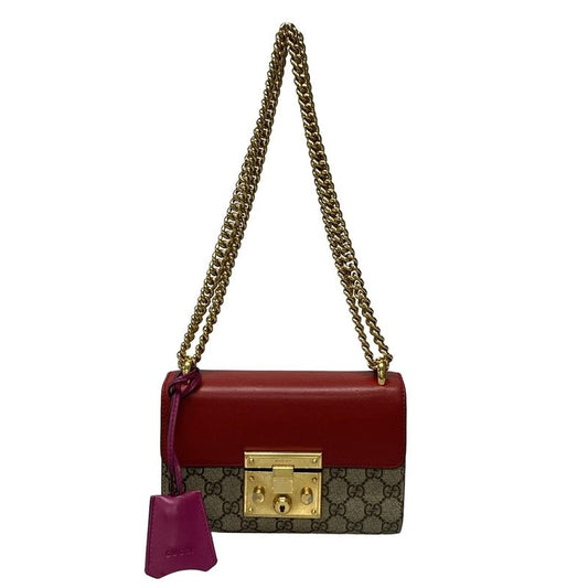 Gucci Shoulder Bag Padlock Small/gg Supreme 409487 Beige X Ebony X Multi Chain